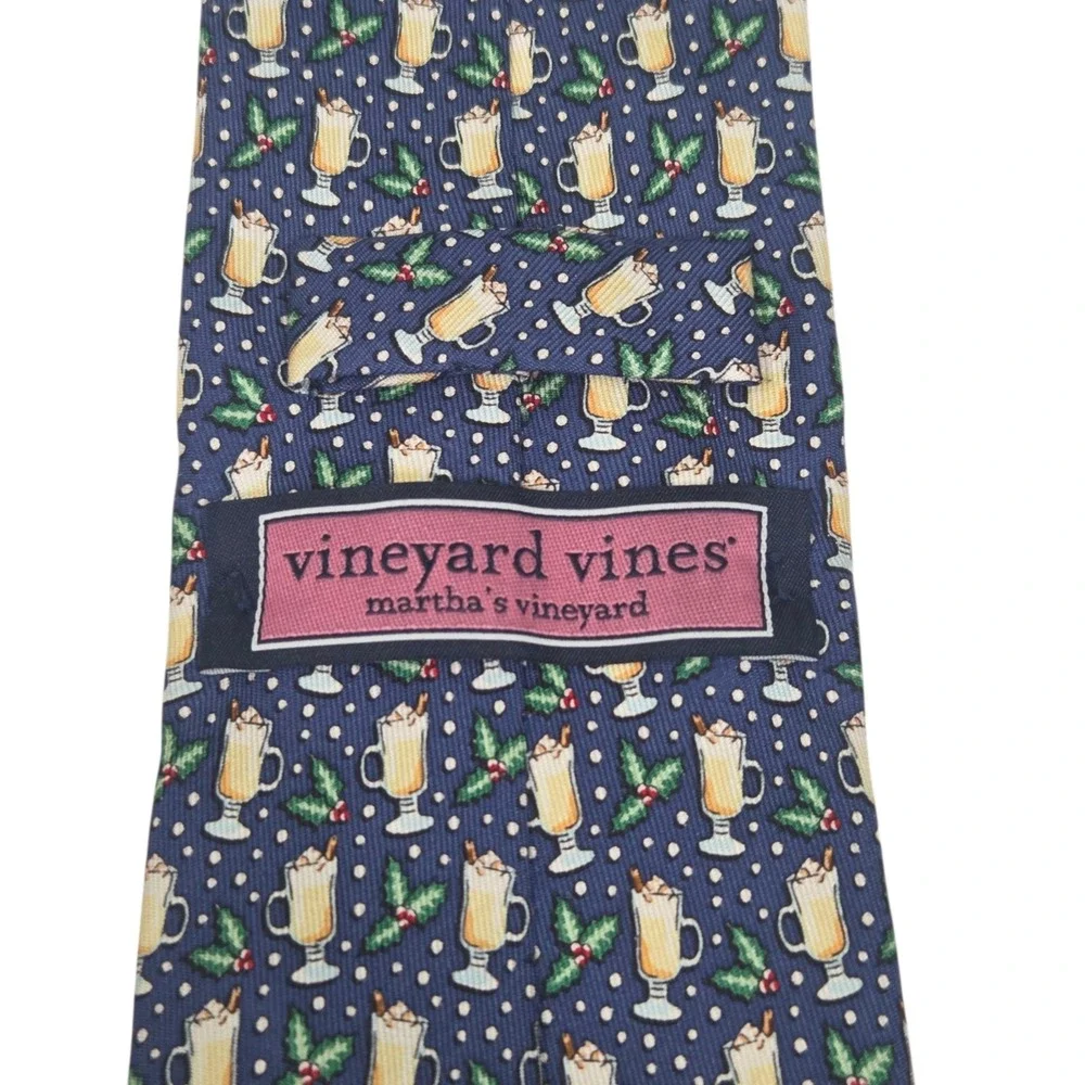 Vineyard‎ Vines Tie Holiday Eggnog Party Drinks Holly Christmas USA Holiday Blue